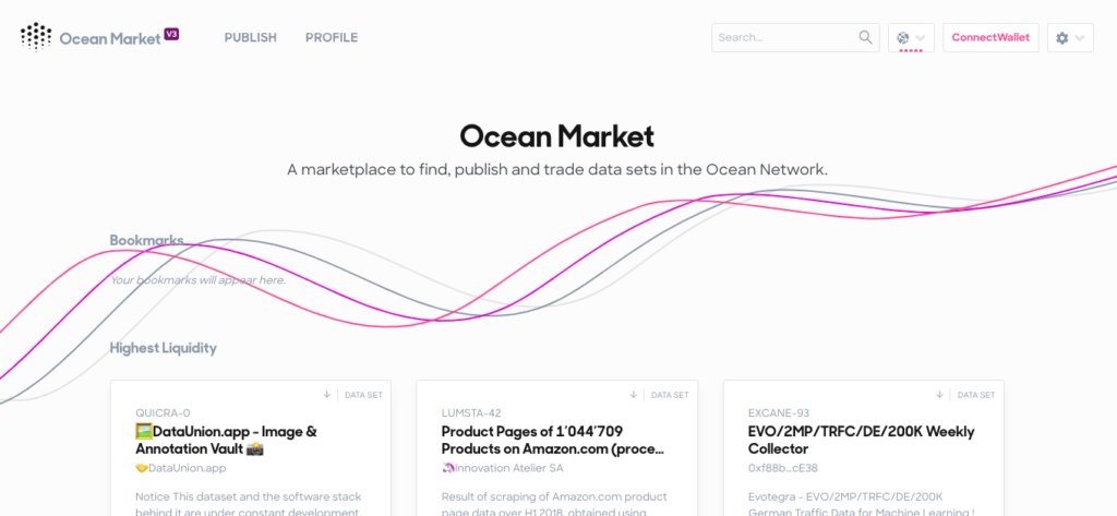 Ocean Protocol's Ocean Market Homescreen