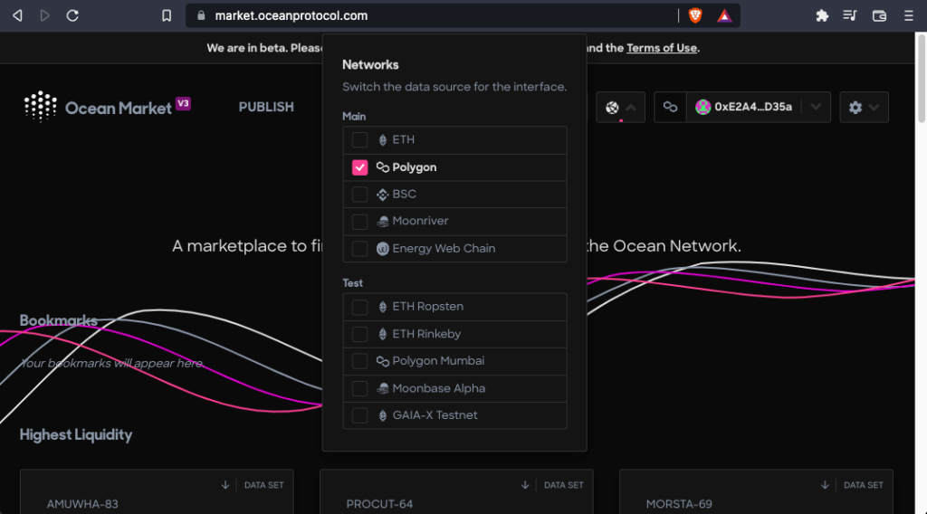 Select polygon network on ocean market
